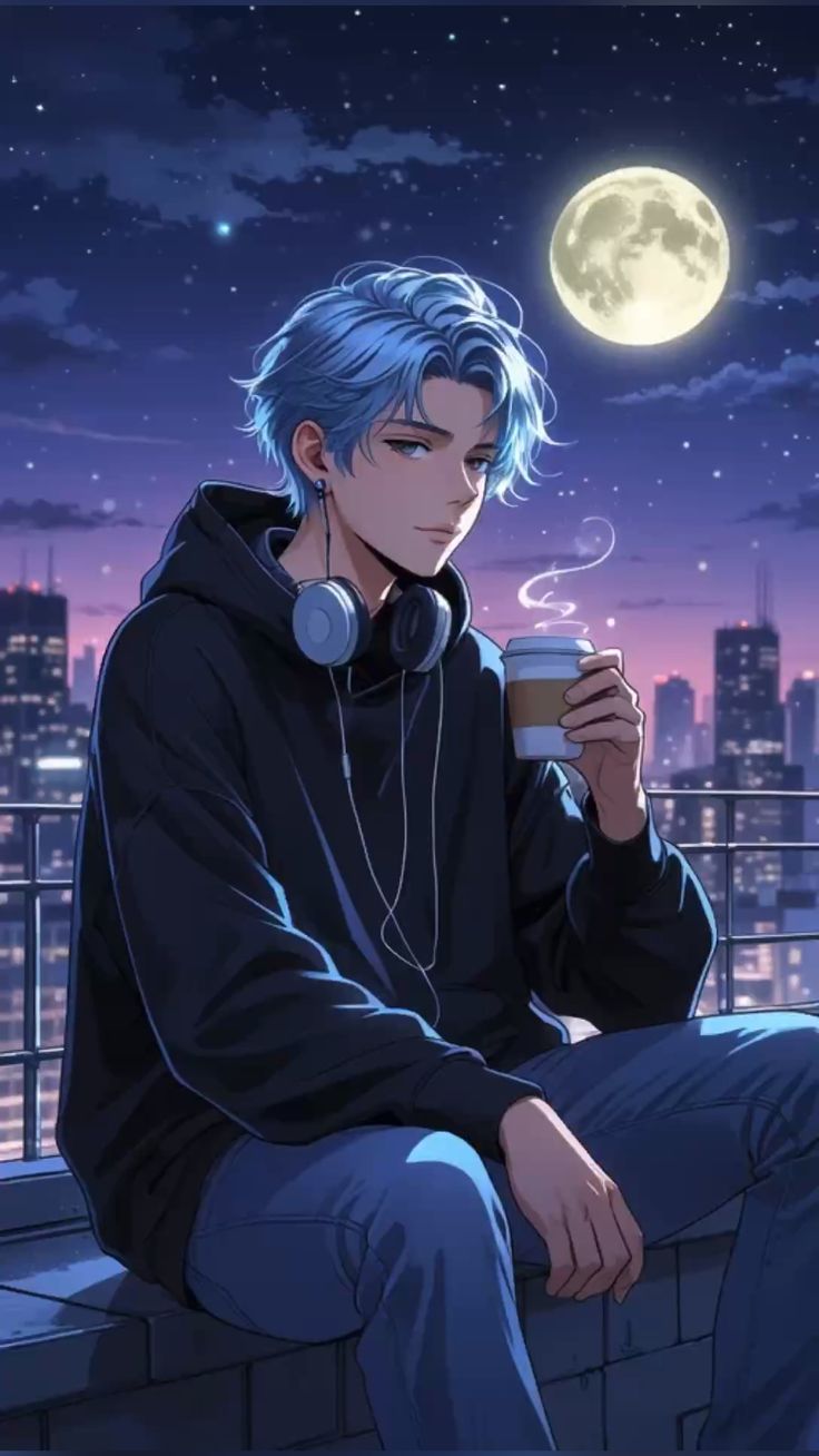 anime boy dp night background