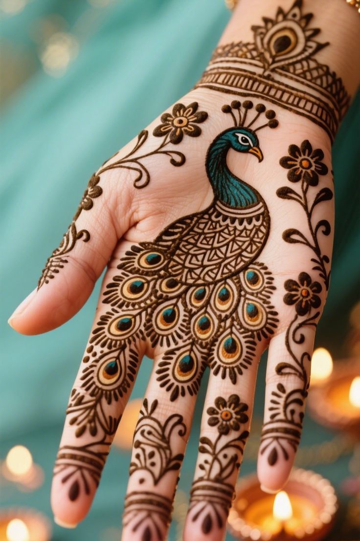 mehndi design photos with flowers