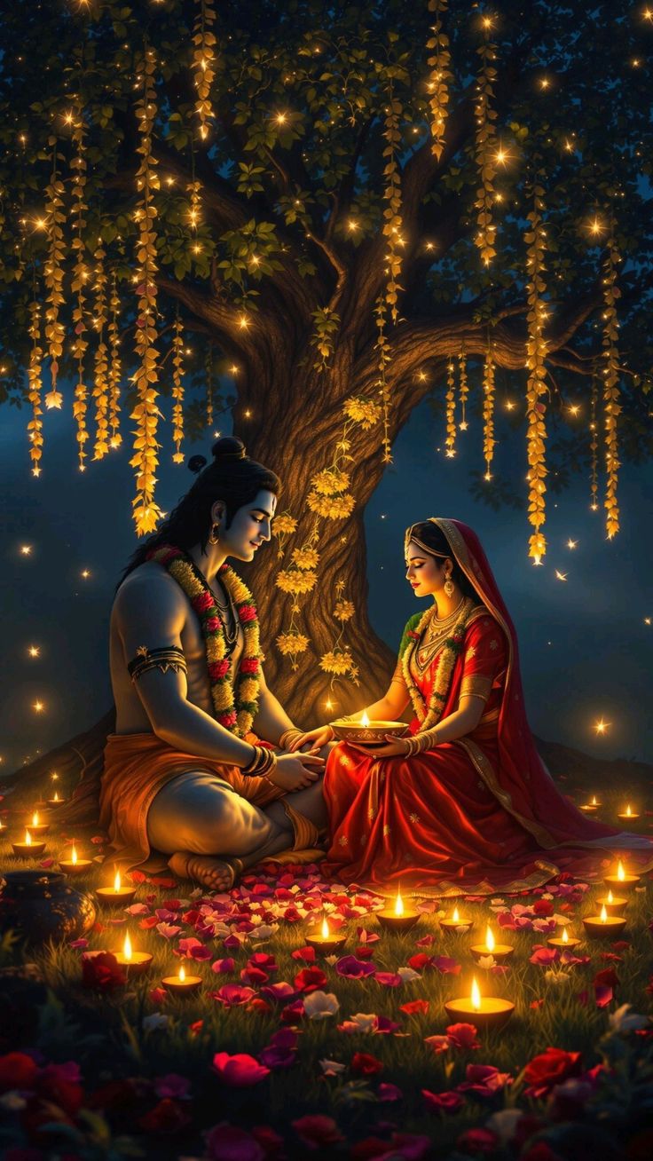 shiv parvati couple painting